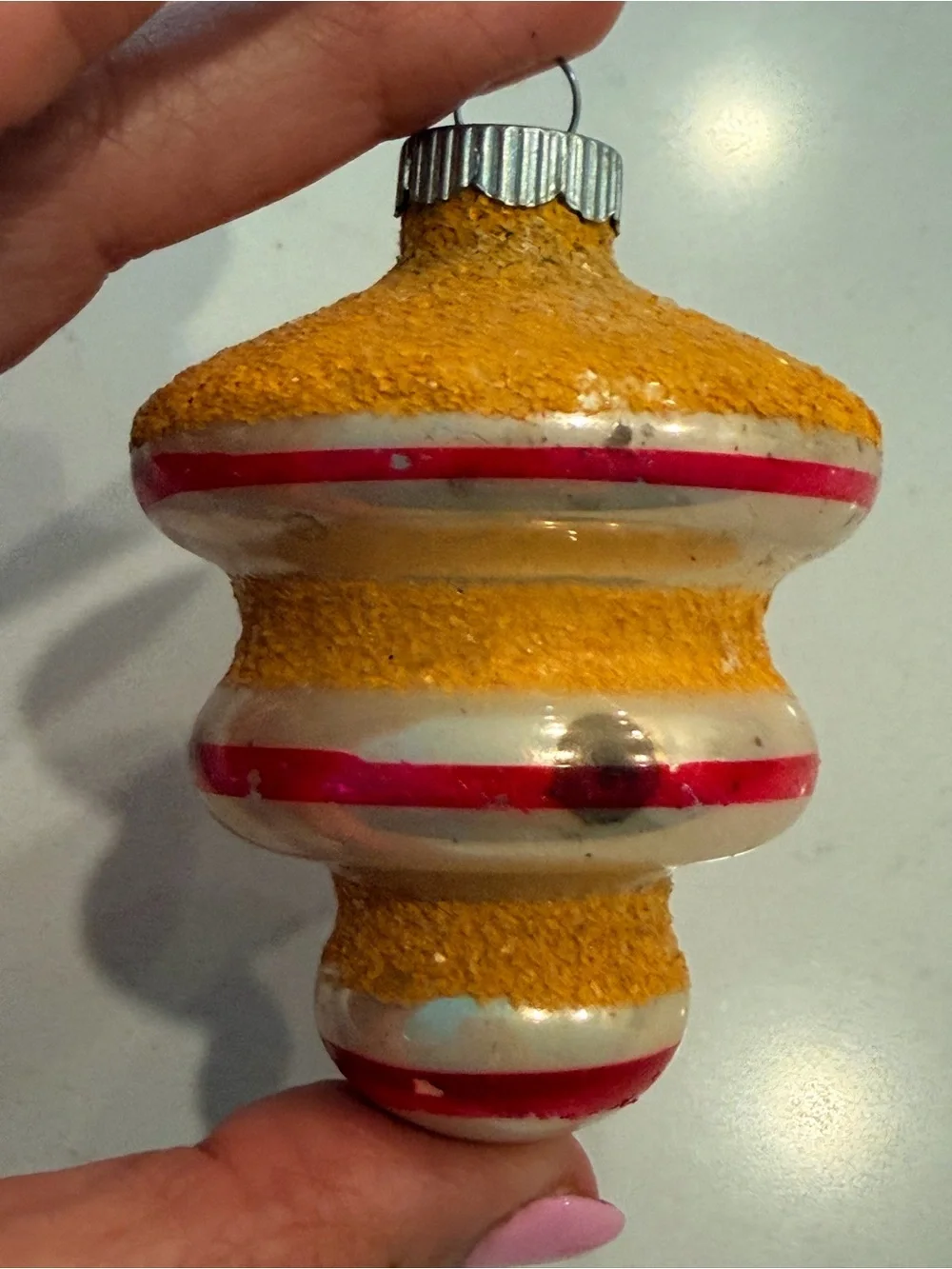 Vintage Shiny Brite  Gold Mica and Red Holiday Ornament - Home Holiday